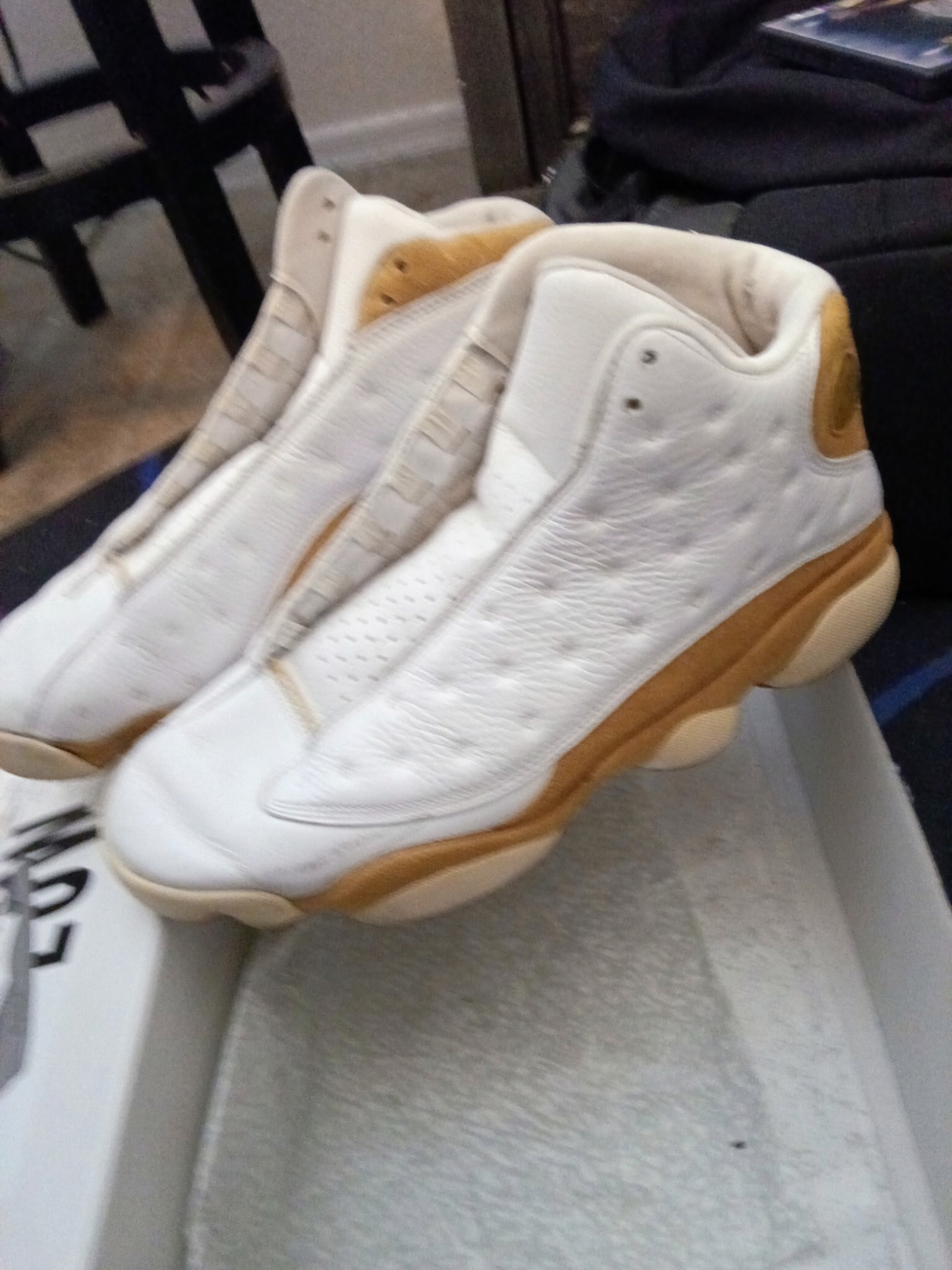 White and Tan Leather High-Top Sneakers